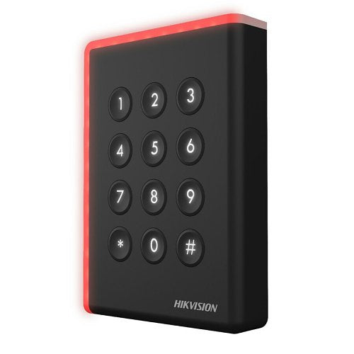 Hikvision DS-K1108AMK Lector de tarjetas de proximidad Mifare con teclado, compatible con RS-485, Wiegand W26-W34 y protocolo OSDP, negro