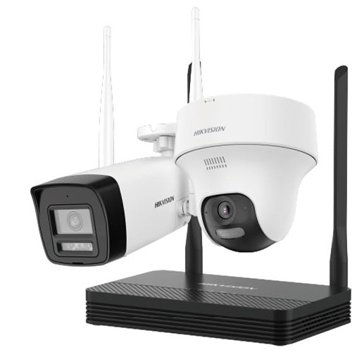 Hikvision DS-J142I/NKS424W02H Kit Wi-Fi 4MP, Cámaras Bullet Turret, H.265 , IR 30m, Audio, IP66/IP54