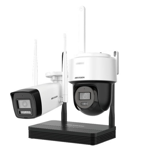 Hikvision DS-J142I/NKS424W03H Kit Wi-Fi 4MP, Cámaras domo PT Bullet, H.265 , IR/Luz blanca 25m, Audio, IP66